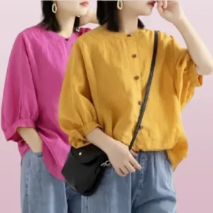 Áo Sơ Mi Nữ Cổ Tròn Tay Lỡ Form Rộng Bigsize Đến 95Kg Thiết Kế Tay Nhún Phồng Sang Trọng